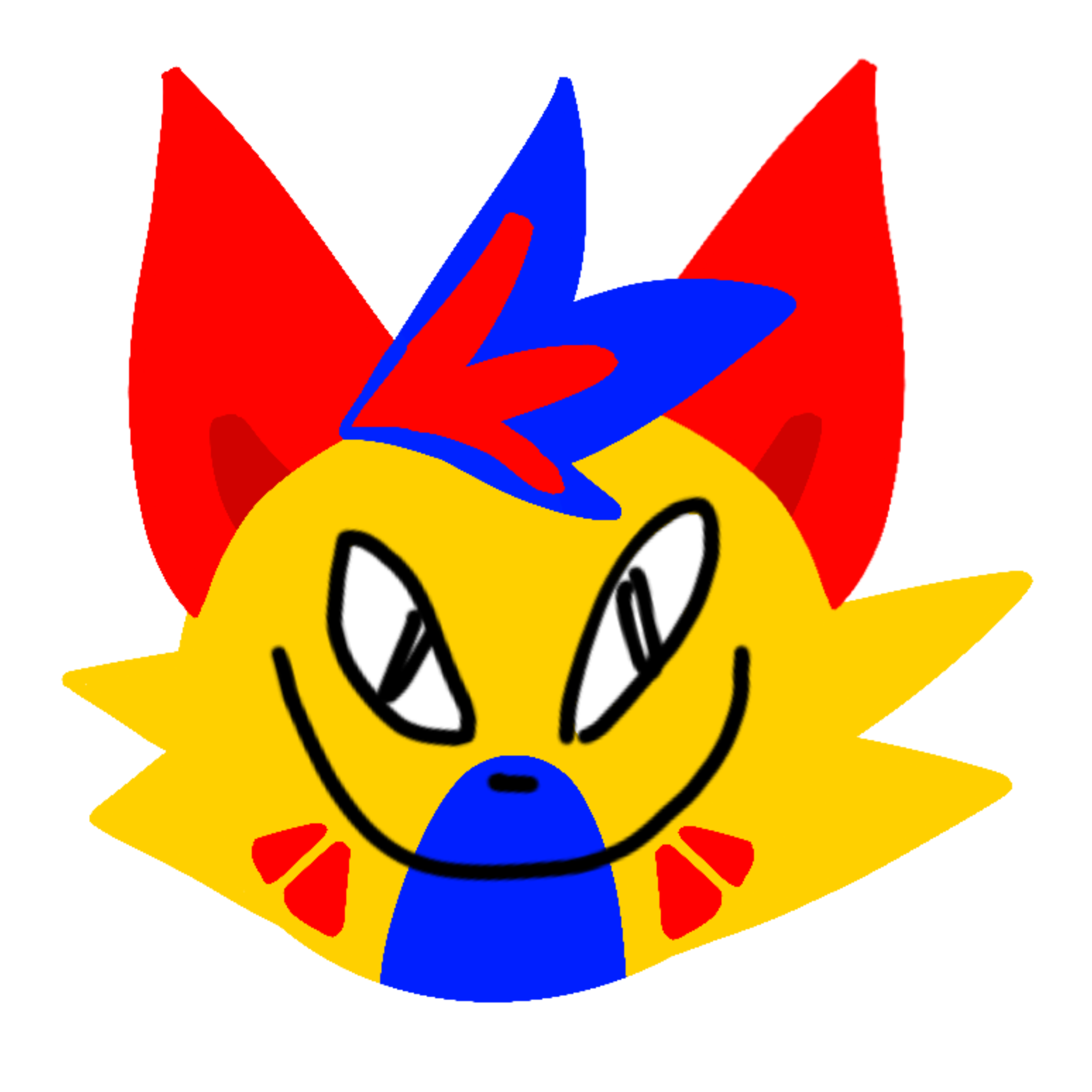 A colorful yellow cartoony style cat's face smiling widely.